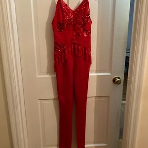 Red Sequin Tassel Jumpsuit